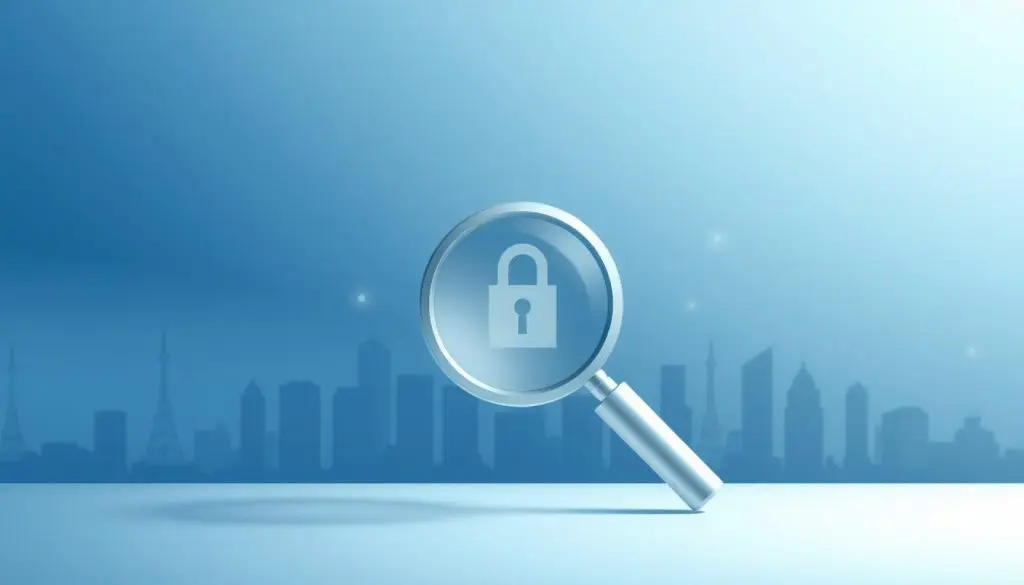A clean, minimalist illustration depicting search engine optimization and SSL security. In the foreground, a stylized magnifying glass hovers over a secure website lock icon, symbolizing the importance of SSL certification for search engine visibility. The middle ground features a cityscape of server towers and digital networks, conveying the technical infrastructure powering online searches. The background is a gradient of blues and grays, creating a sense of depth and digital elegance. Lighting is soft and diffused, with subtle shadows and highlights to accentuate the key elements. The overall aesthetic is one of balance between technology and security, reflecting the impact of SSL on search engine performance.