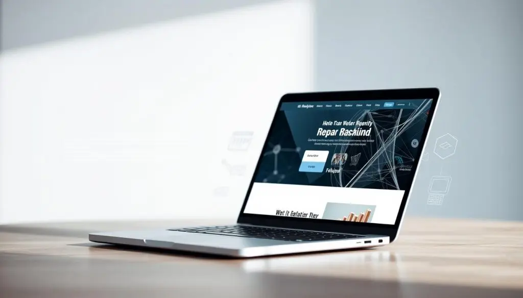 High-quality digital website design, featuring a clean, modern layout with subtle textures and minimalist elements. The foreground showcases a laptop displaying the website, with a professional-looking interface and navigation menu. The middle ground includes various web development icons and symbols, hinting at the technical aspects of website creation. The background has a soft, blurred gradient, creating a sense of depth and focus on the central subject. The overall atmosphere is one of sophistication, efficiency, and attention to detail, reflecting the "professional website" theme. High-quality digital website design, featuring a clean, modern layout with subtle textures and minimalist elements. The foreground showcases a laptop displaying the website, with a professional-looking interface and navigation menu. The middle ground includes various web development icons and symbols, hinting at the technical aspects of website creation. The background has a soft, blurred gradient, creating a sense of depth and focus on the central subject. The overall atmosphere is one of sophistication, efficiency, and attention to detail, reflecting the "professional website" theme.