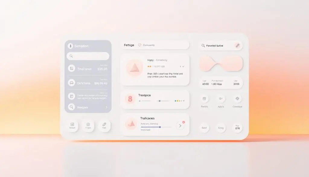An attractive user interface design showcasing a clean and modern aesthetic. A sleek, minimalist layout with intuitive iconography and clear information hierarchy. Soft, pastel color palette with subtle gradients and geometric patterns. Generous use of white space to enhance legibility and visual balance. Smooth, high-resolution graphics and icons that are crisp and well-defined. Subtle depth and layering through the use of shadows and subtle 3D elements. Warm, diffused lighting from multiple angles to accentuate the design's depth and dimensionality. Overall, a visually striking and user-friendly design that is both aesthetically pleasing and highly functional. An attractive user interface design showcasing a clean and modern aesthetic. A sleek, minimalist layout with intuitive iconography and clear information hierarchy. Soft, pastel color palette with subtle gradients and geometric patterns. Generous use of white space to enhance legibility and visual balance. Smooth, high-resolution graphics and icons that are crisp and well-defined. Subtle depth and layering through the use of shadows and subtle 3D elements. Warm, diffused lighting from multiple angles to accentuate the design's depth and dimensionality. Overall, a visually striking and user-friendly design that is both aesthetically pleasing and highly functional.