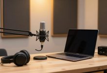 تجارة البودكاست - استوديو تسجيل احترافي مع معدات صوتية