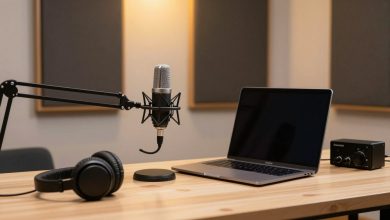 تجارة البودكاست - استوديو تسجيل احترافي مع معدات صوتية