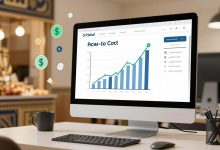 موسوعة كيف تفعل رقمية على شاشة كمبيوتر محاطة بأيقونات نمو الأرباح