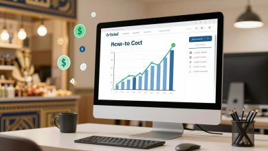 موسوعة كيف تفعل رقمية على شاشة كمبيوتر محاطة بأيقونات نمو الأرباح