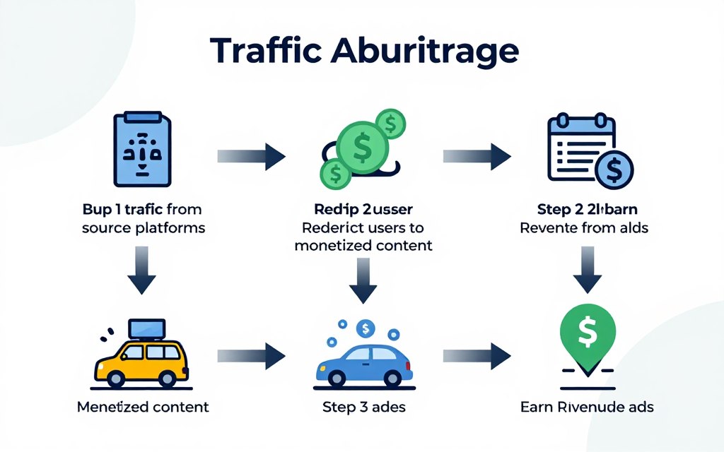 شرح مفهوم traffic arbitrage مع رسم توضيحي للعملية