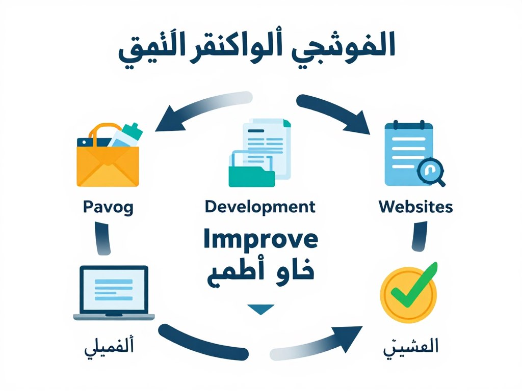 مفهوم التجارة السريعة للمواقع - رسم توضيحي يظهر دورة شراء وتطوير وبيع المواقع